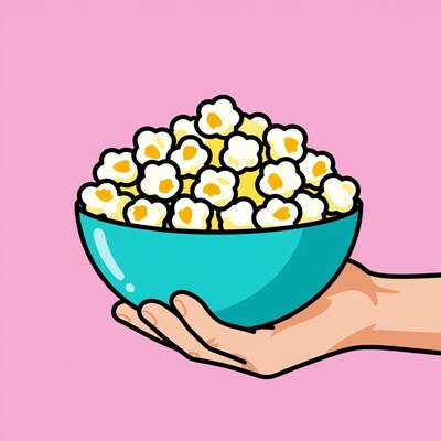 Hand holding popcorn bowl