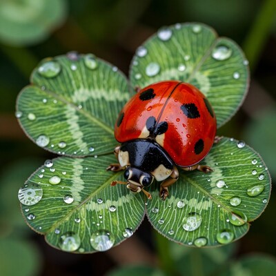 Ladybug on Four Leaf Clover
