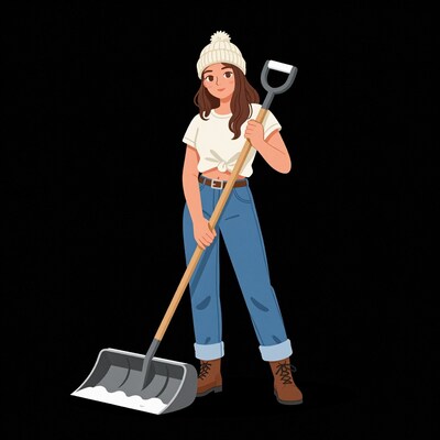 Woman shoveling snow