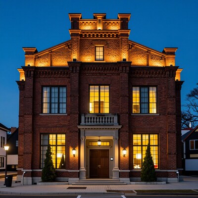 Historic Brick Mansion at Night