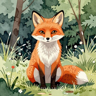 Cute Fox in Forest