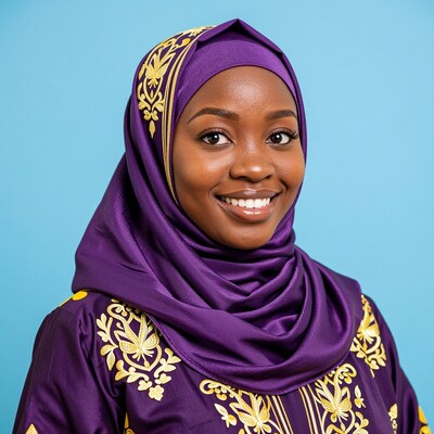 Smiling African Woman in Purple Hijab