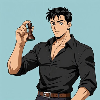 Anime man holding chess king