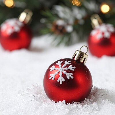 Red Christmas Bauble in Snow