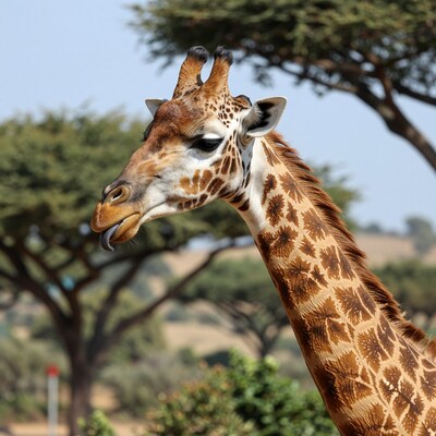 Giraffe sticking out tongue