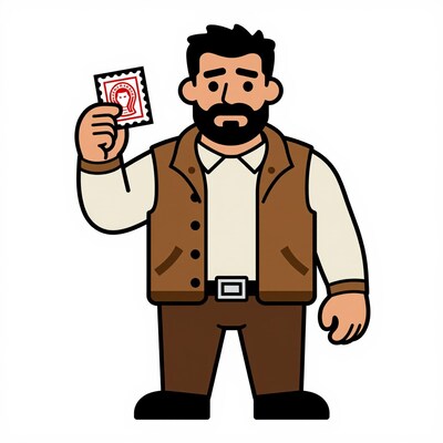 Bearded Man Holding Stamp