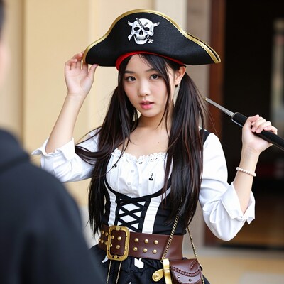 Asian woman in pirate costume
