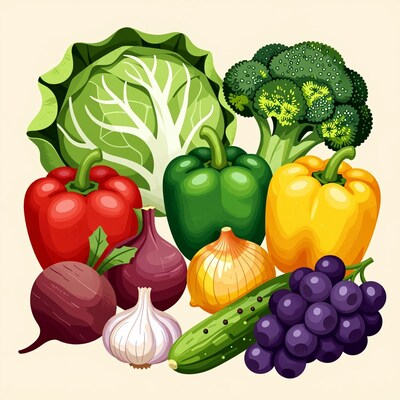 Fresh Vegetables and Fruits Illustration