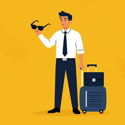 Businessman with suitcase and sunglasses