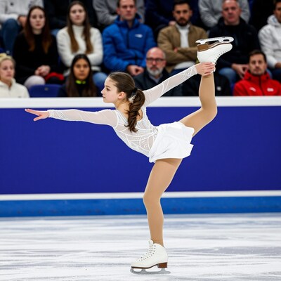 Young Female Figure Skater Performing Spin