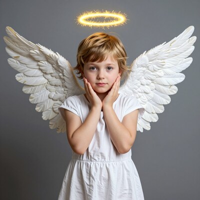 Angel Girl with Wings and Halo