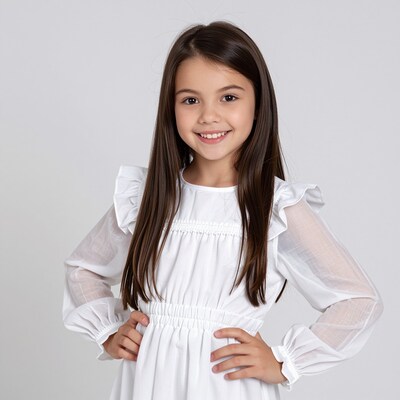 Smiling young girl in white dress