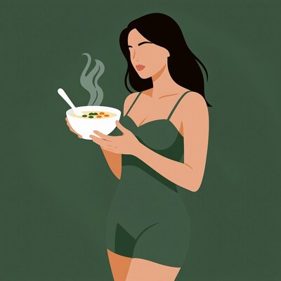 Woman holding hot soup bowl