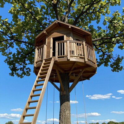 Wooden Treehouse in Tree