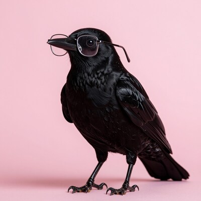 Smart Black Crow with Glasses