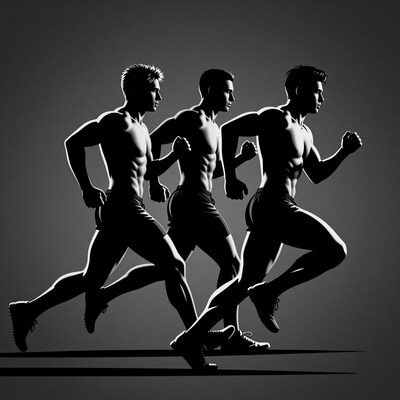 Muscular men running silhouette