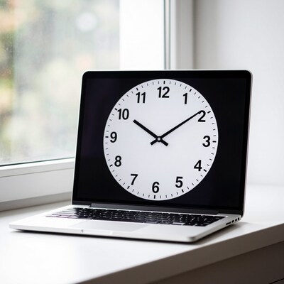 Laptop with Clock Screen