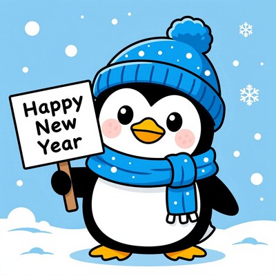 Cartoon Penguin Happy New Year