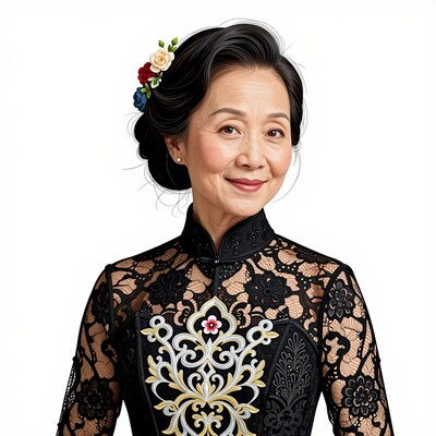 Elegant Asian woman in black qipao