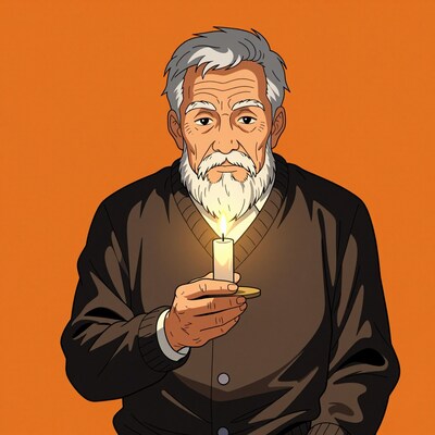 Elderly man holding candle
