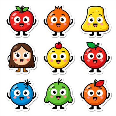 Cute Fruit and Girl Cartoon Stickers
