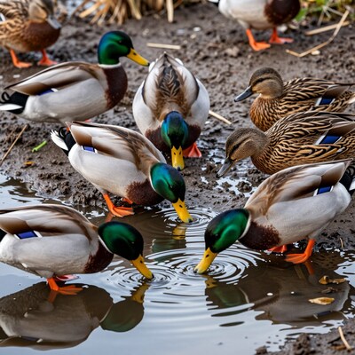 Mallard Ducks Drinking Water