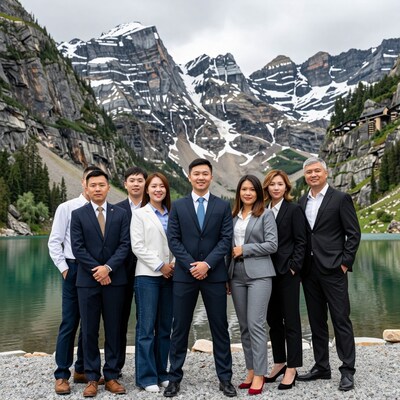 Asian Business Team in Mountains