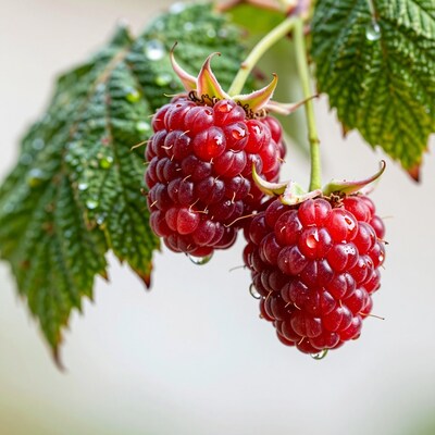 Fresh Raspberries on Vine