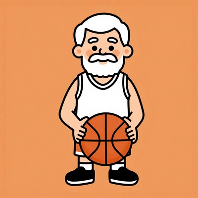 Cartoon old man with basketball