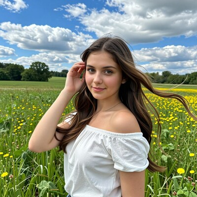Young woman in flower field