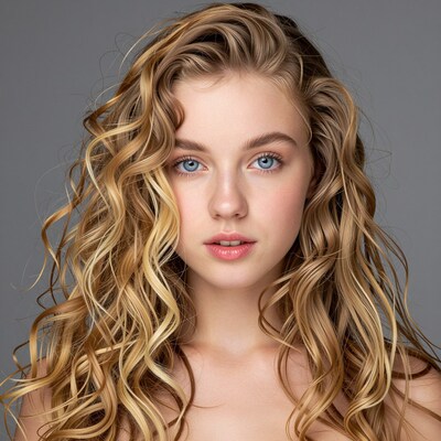 Young woman with long curly blonde hair