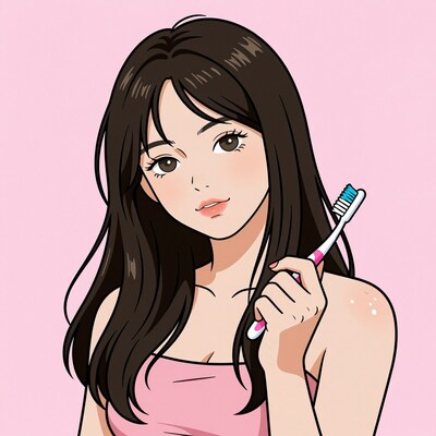 Woman brushing teeth