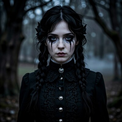 Gothic Woman in Dark Forest