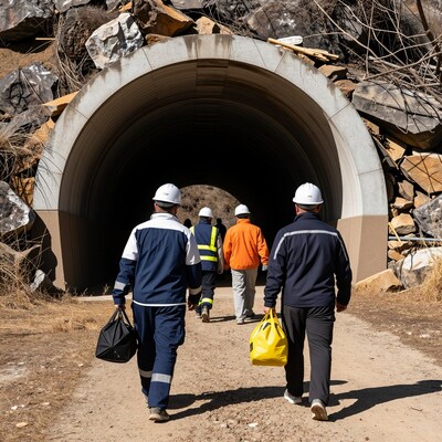 Construction Workers Entering Tunnel