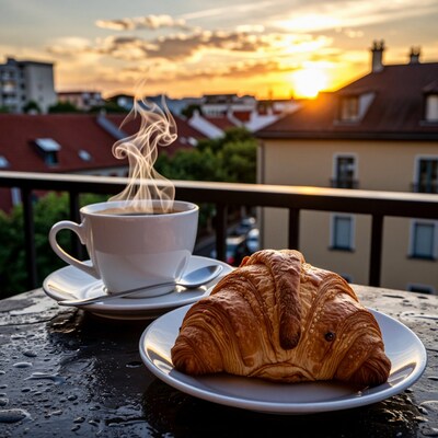 Coffee and Croissant at Sunrise