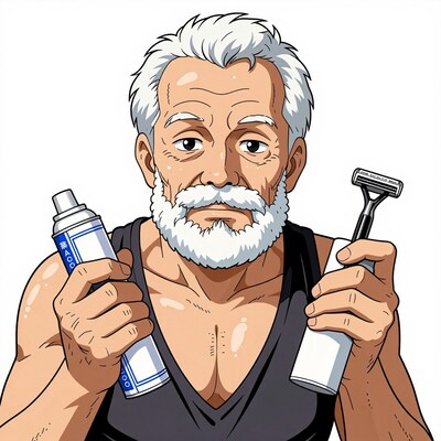 Elderly man with shaving foam and razor