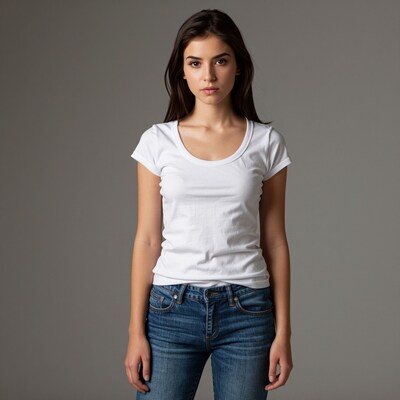 Woman in white t-shirt and jeans