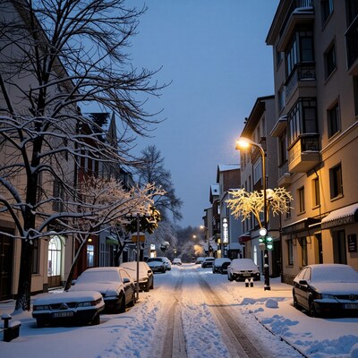 Snowy Winter Street at Dusk