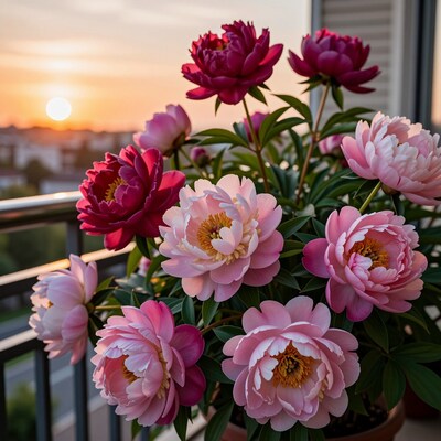 Pink Peonies at Sunset