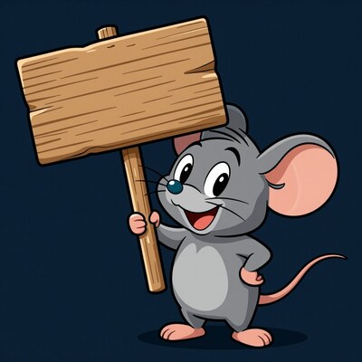 Cartoon Mouse Holding Blank Sign
