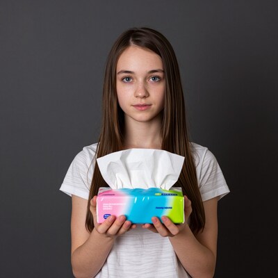 Girl holding tissue box