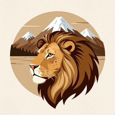 Lion with Snowy Mountains