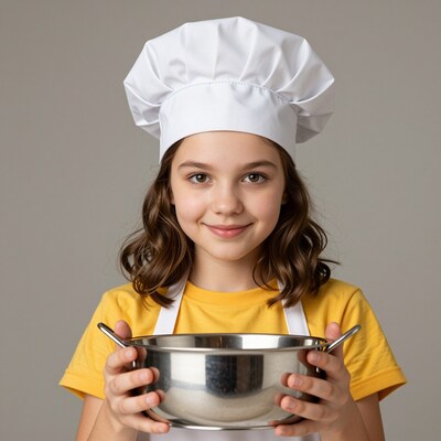 Young girl chef with mixing bowl