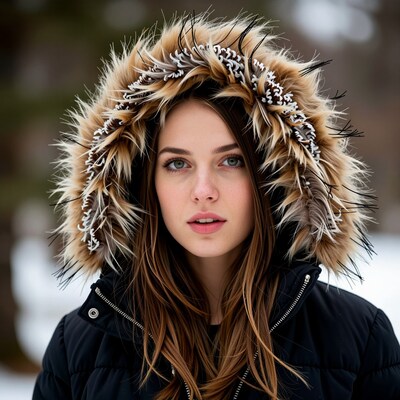 Woman in fur hooded winter jacket