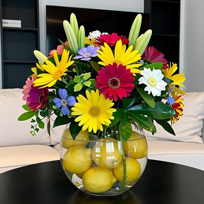 Colorful Flower Vase with Lemons