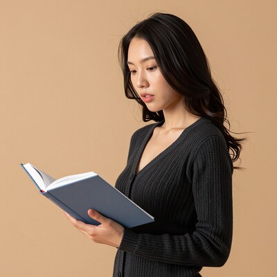 Asian woman reading book