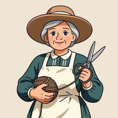 Elderly woman knitting