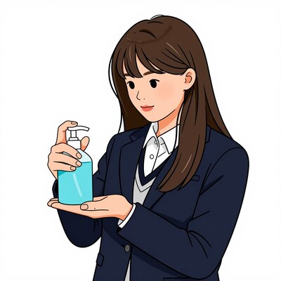 Girl using hand sanitizer