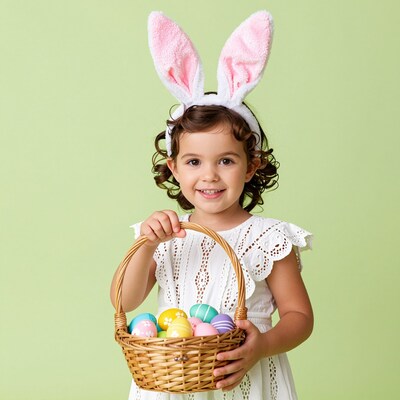 Girl with Easter basket and bunny ears