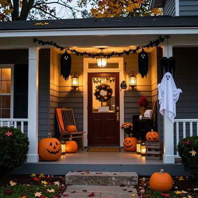 Halloween Decorated House Porch